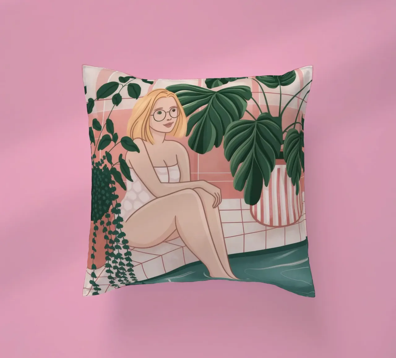 Refreshing Poolside Calm decorative cushion by Veiled Canvas