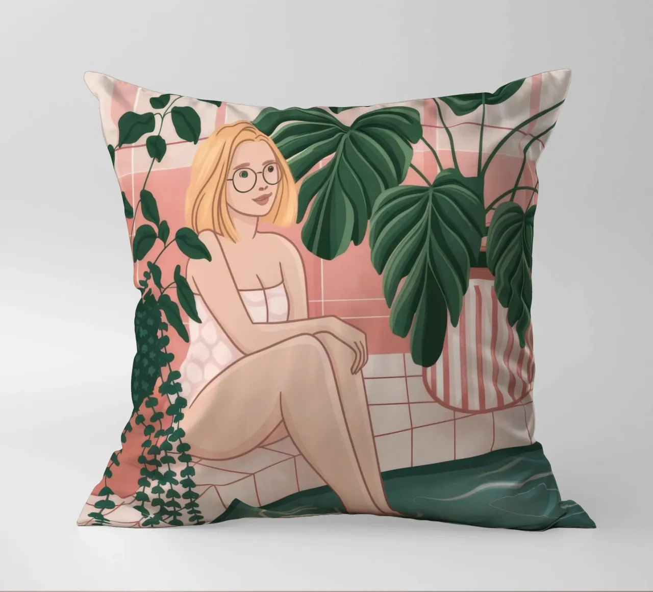 Refreshing Poolside Calm decorative cushion by Veiled Canvas