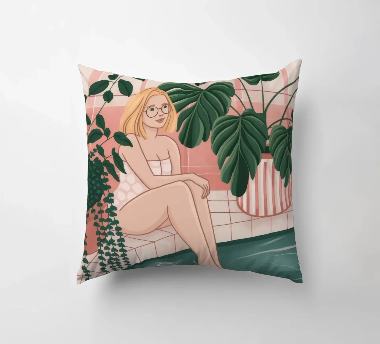 Refreshing Poolside Calm decorative cushion by Veiled Canvas