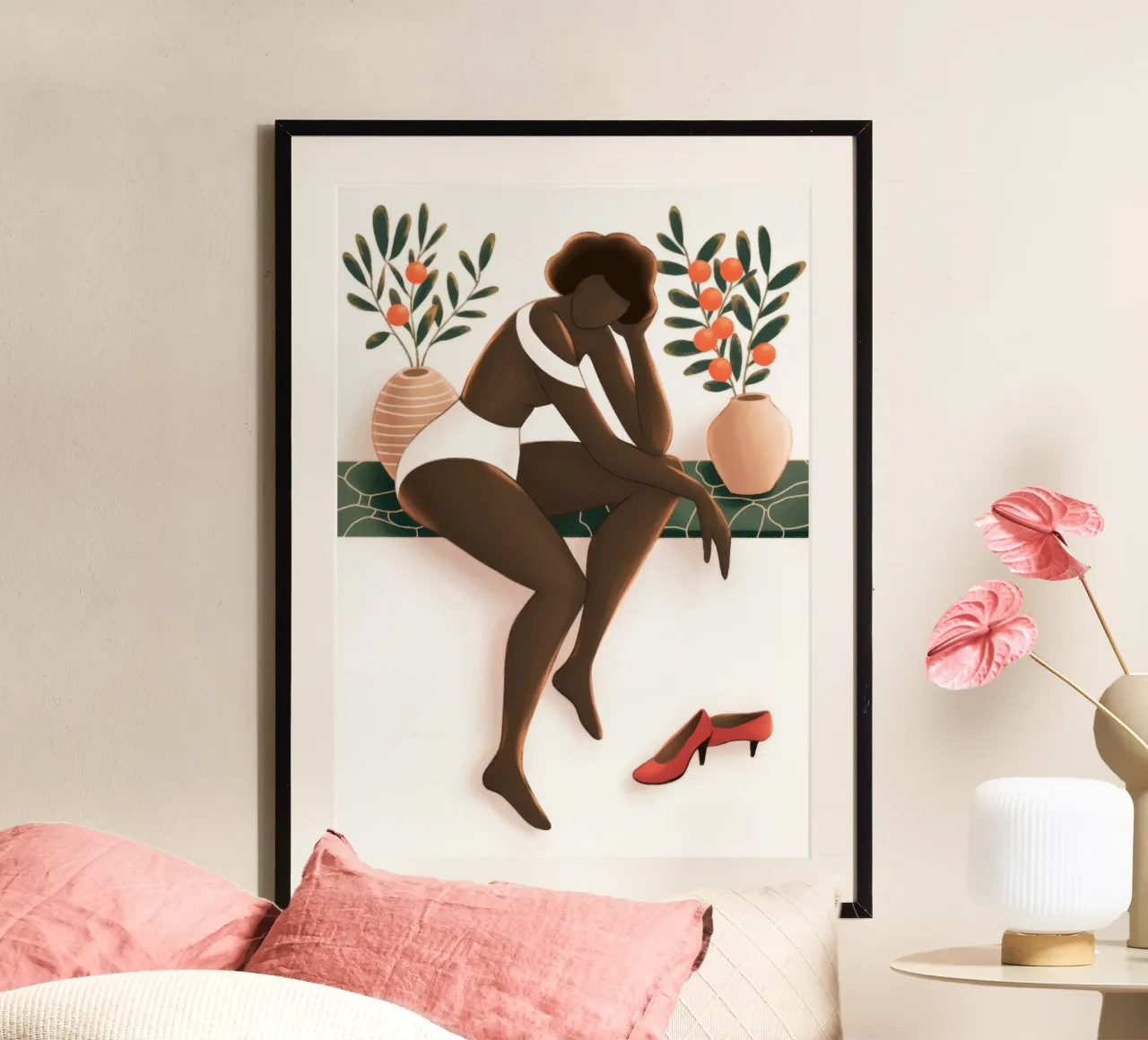 Momento di solitudine riflessiva poster con telaio in plastica da Veiled Canvas