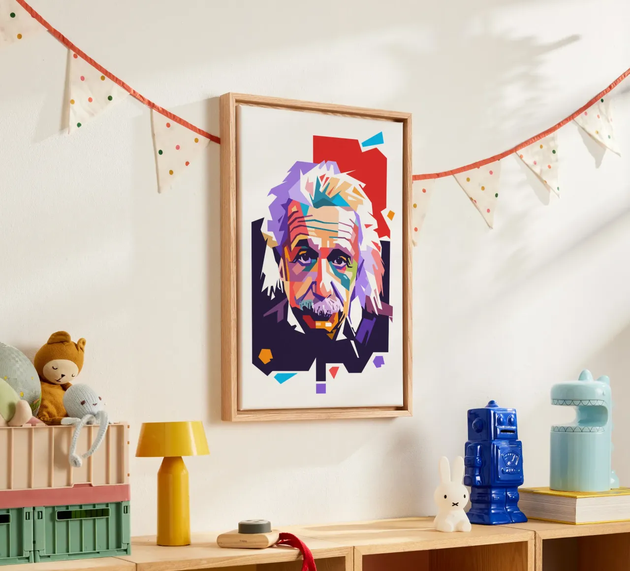 Ritratto pop art di Albert Einstein tela con Cornice a cassetta da Hantamrata