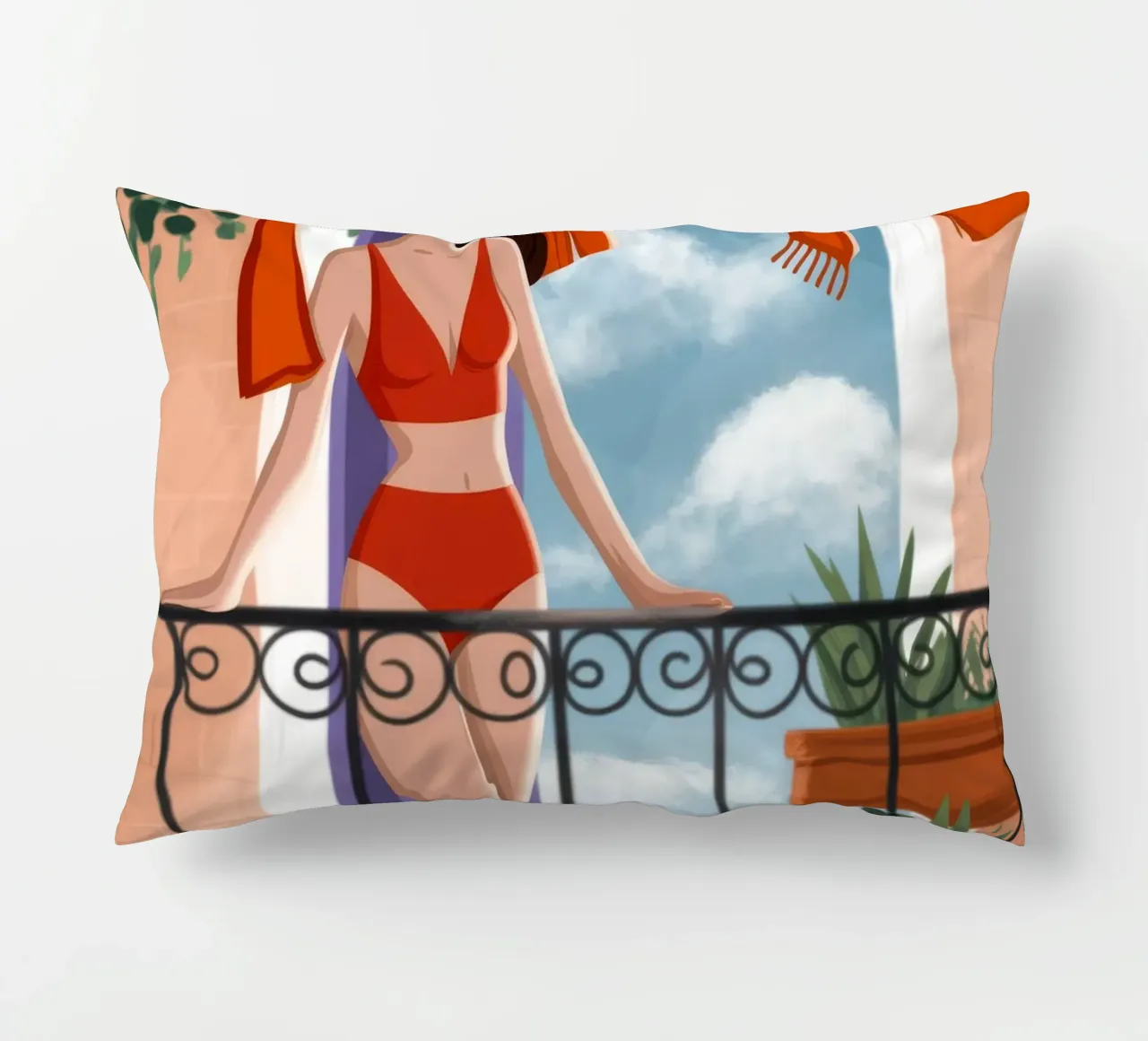 Beatitudine radiosa sul balcone cuscino da Veiled Canvas