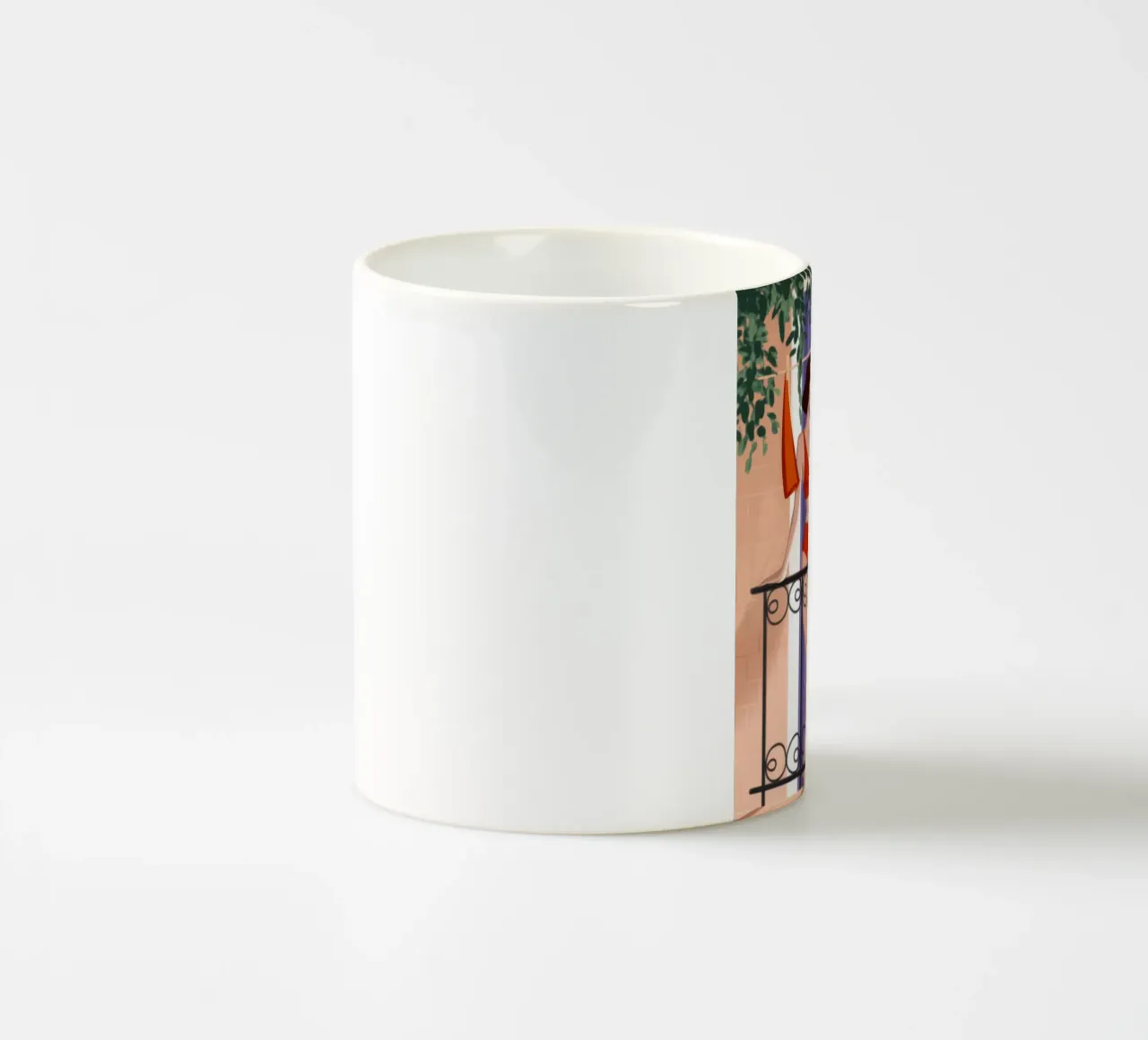 Beatitudine radiosa sul balcone tazza in ceramica da Veiled Canvas