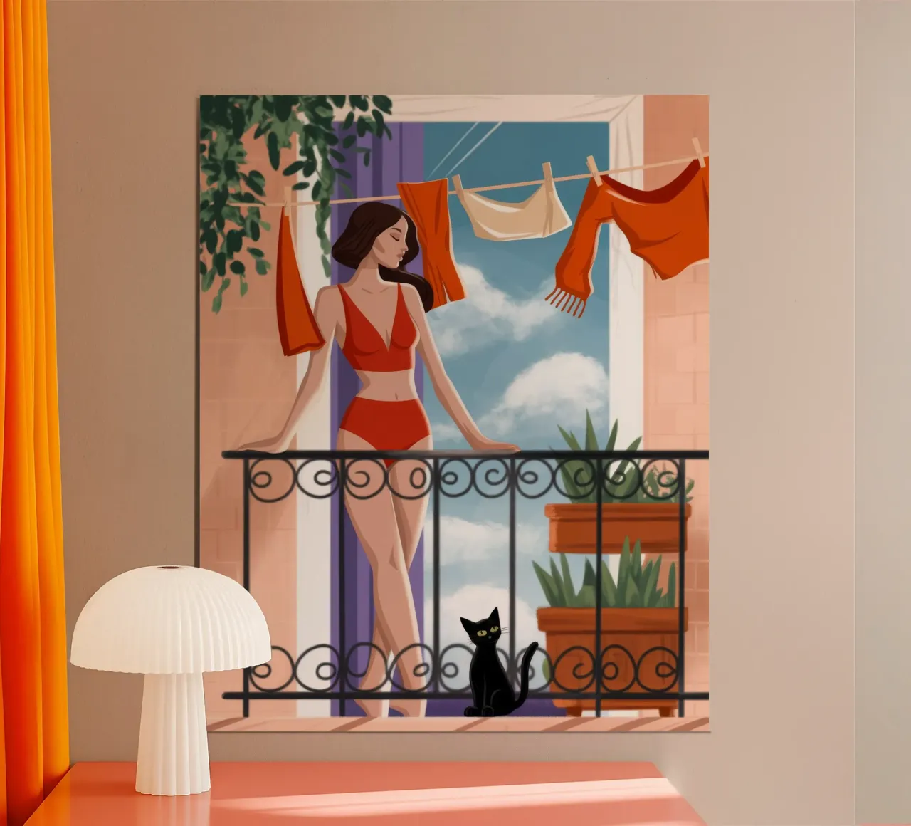 Beatitudine radiosa sul balcone poster con telaio in alluminio da Veiled Canvas