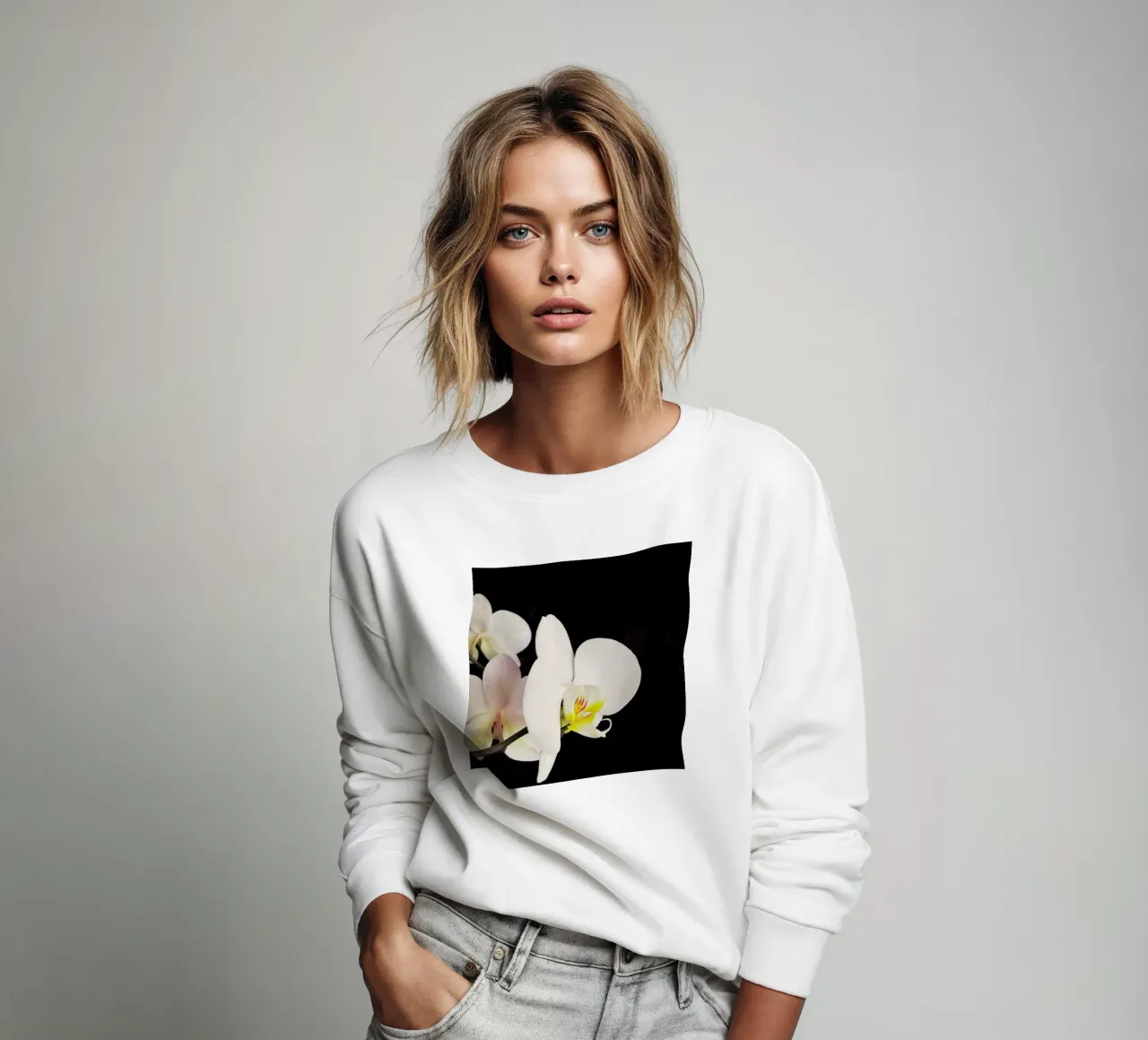 Orchidea bianca e nera felpa da Cassia Beck Photography