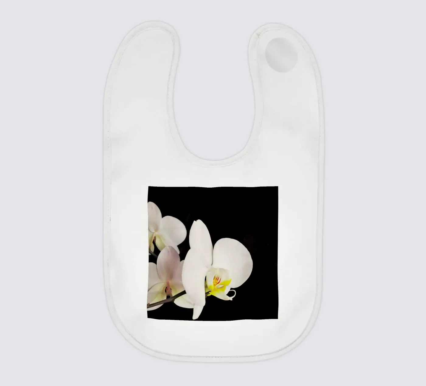 Orchidea bianca e nera bavaglino da Cassia Beck Photography