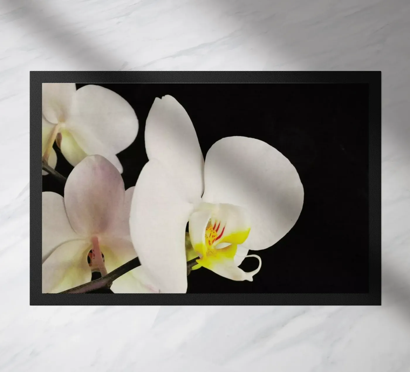 Black and White Orchid doormat by Cassia Beck Photography