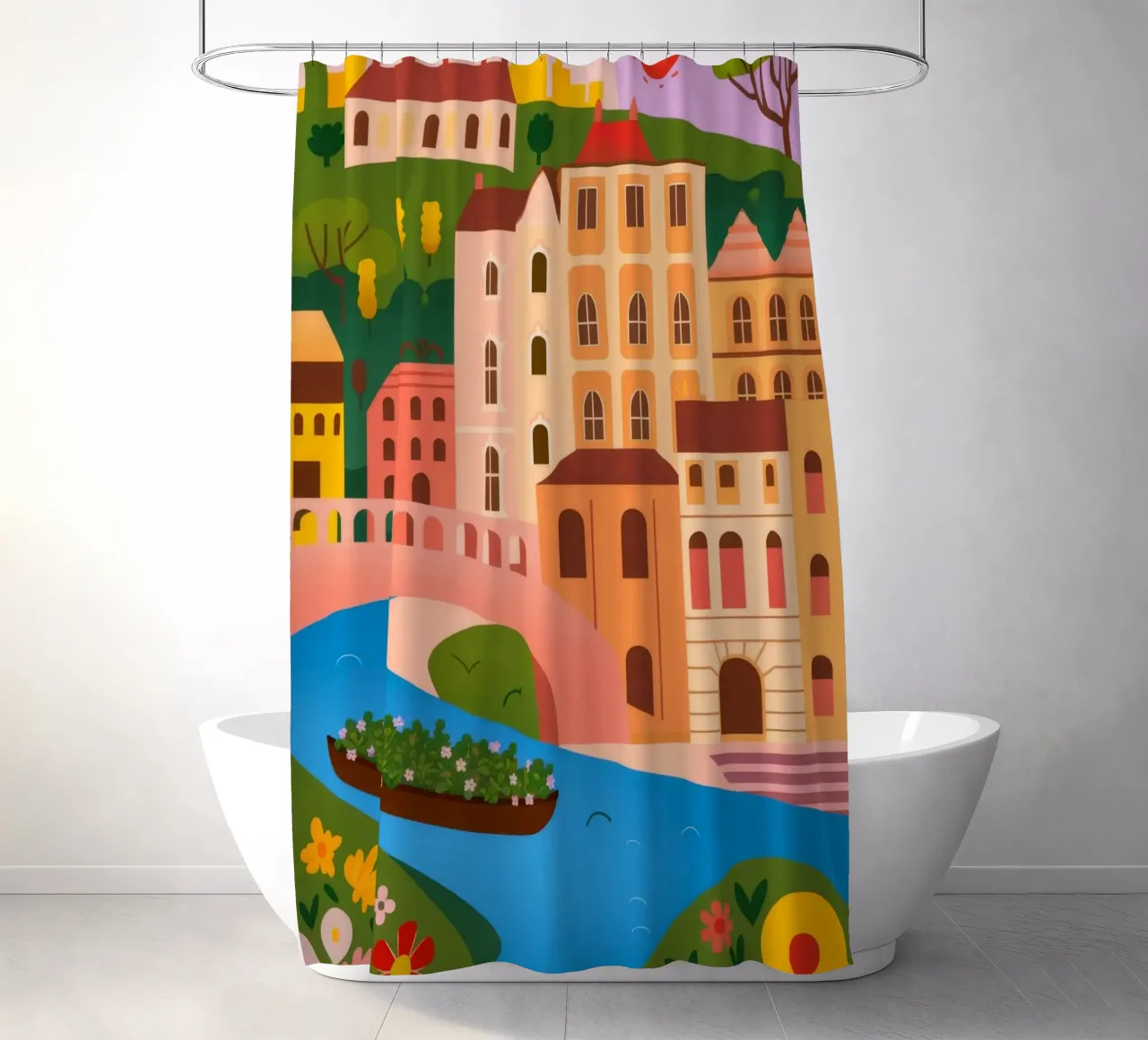 Tranquil Oasis Reflection shower curtain by Veiled Canvas