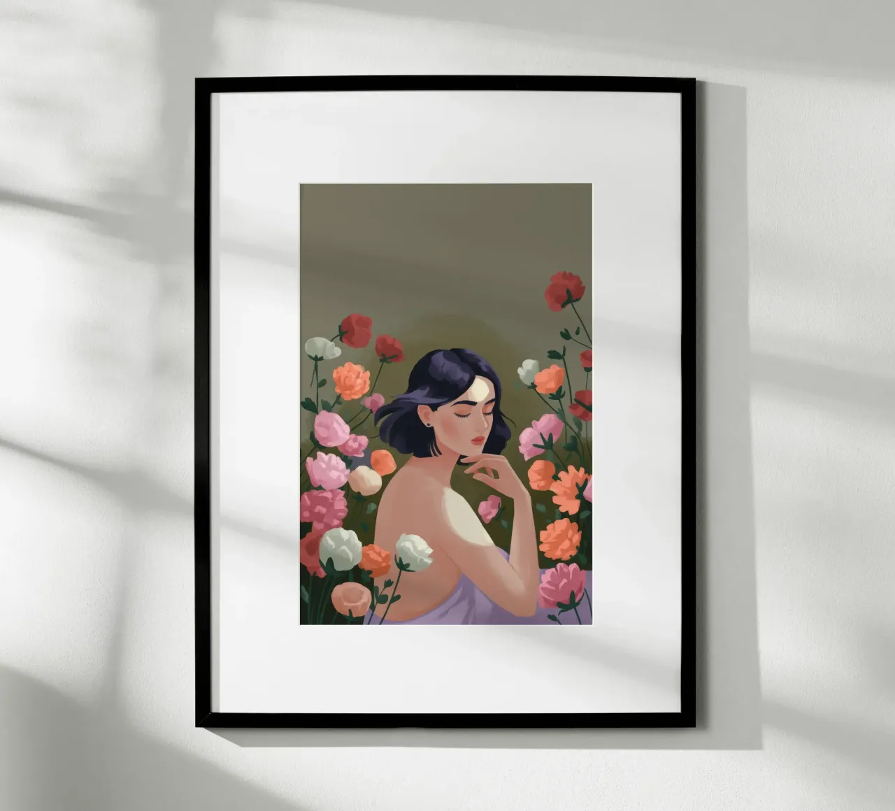 Contemplazione floreale Serenità poster con telaio in alluminio da Veiled Canvas
