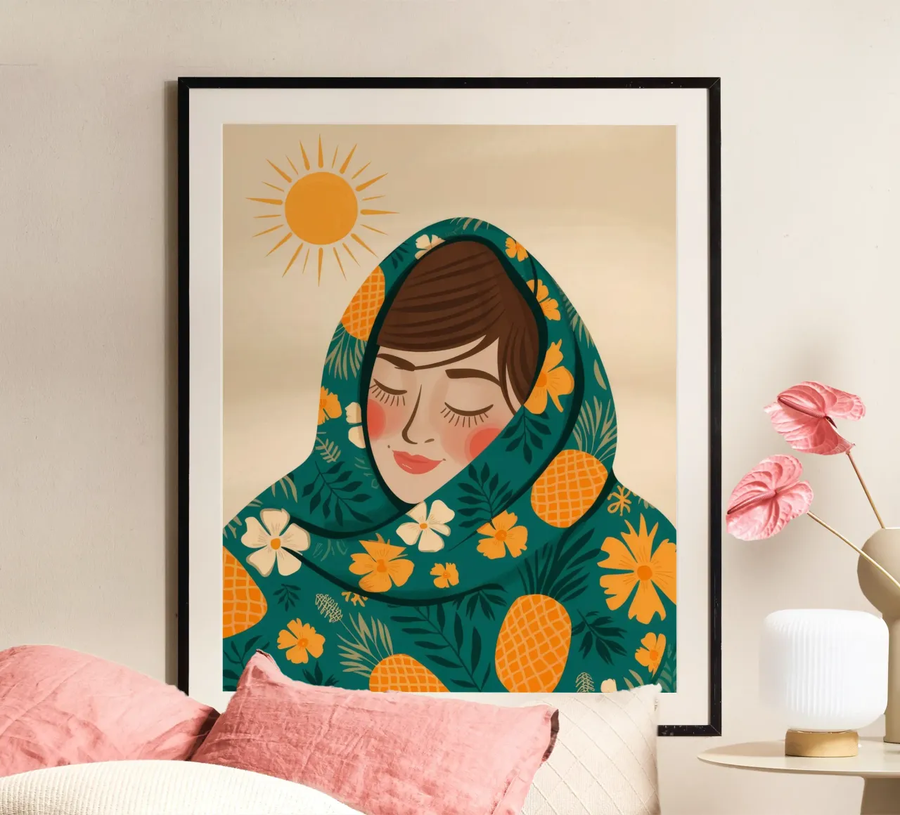 Vibrazioni del paradiso dell'ananas poster con telaio in alluminio da Veiled Canvas