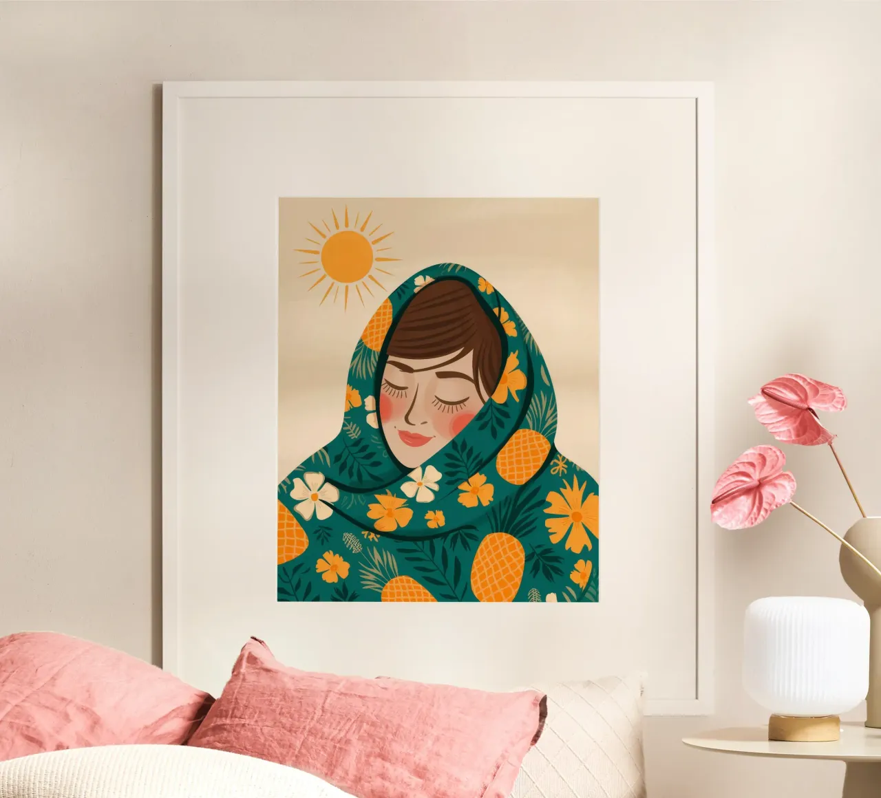 Vibrazioni del paradiso dell'ananas poster con telaio in alluminio da Veiled Canvas