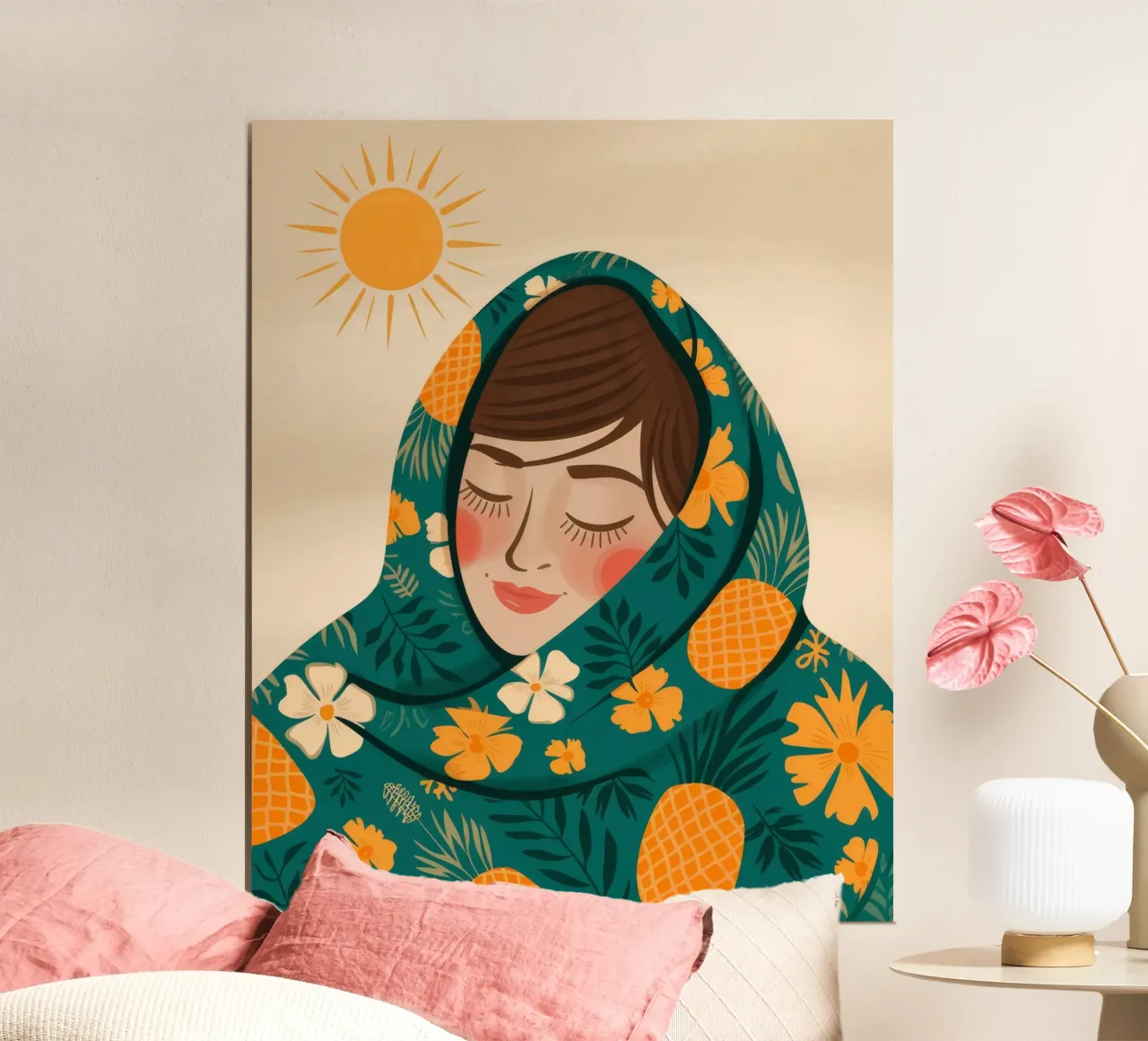 Vibrazioni del paradiso dell'ananas poster con telaio in alluminio da Veiled Canvas