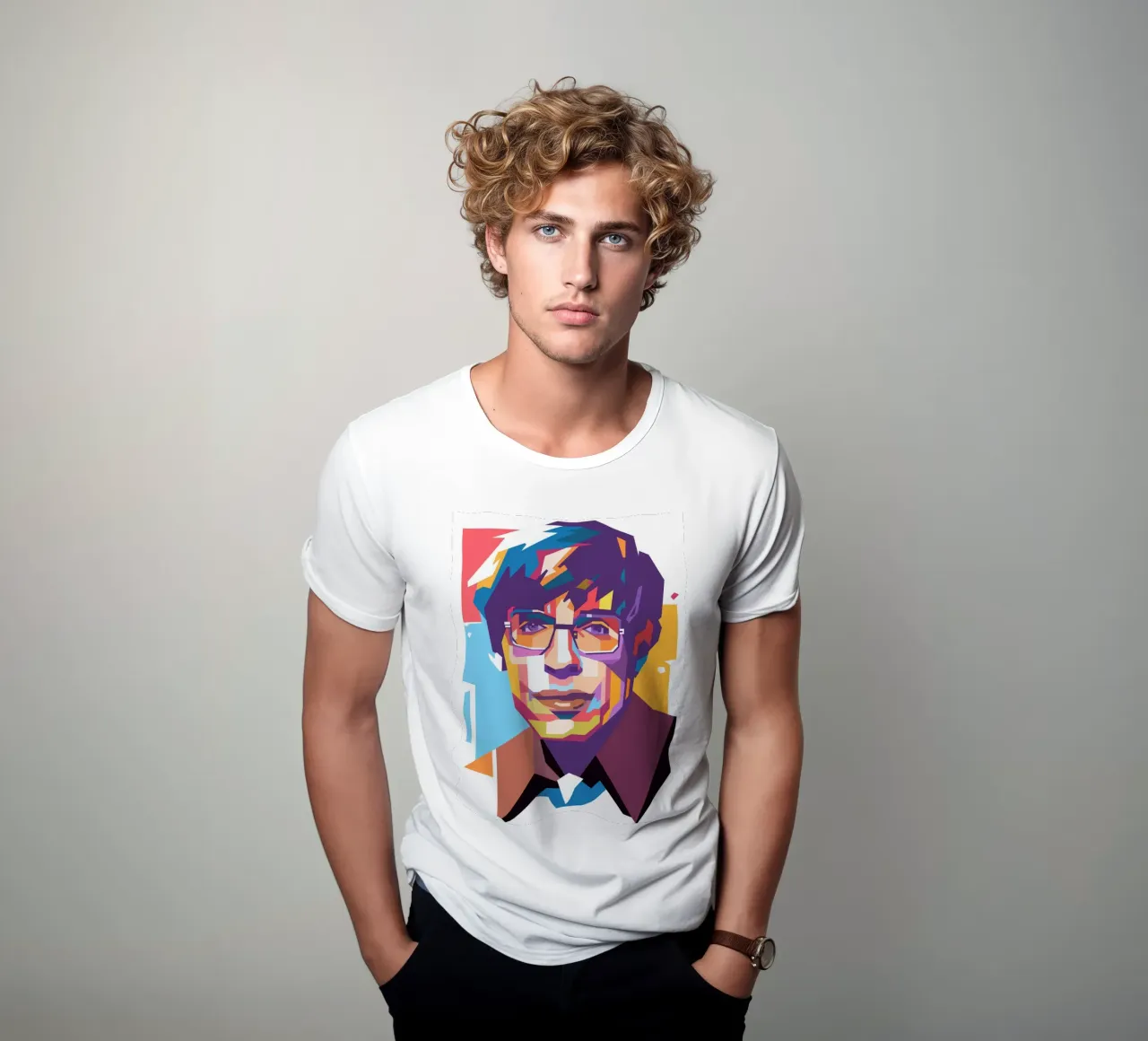 Stephen Hawking pop art portrait t-shirt by Hantamrata
