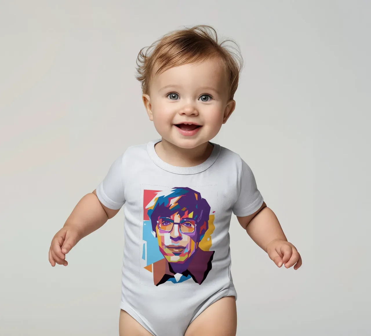 Stephen Hawking pop-art portret babyrompertje korte mouwen van Hantamrata