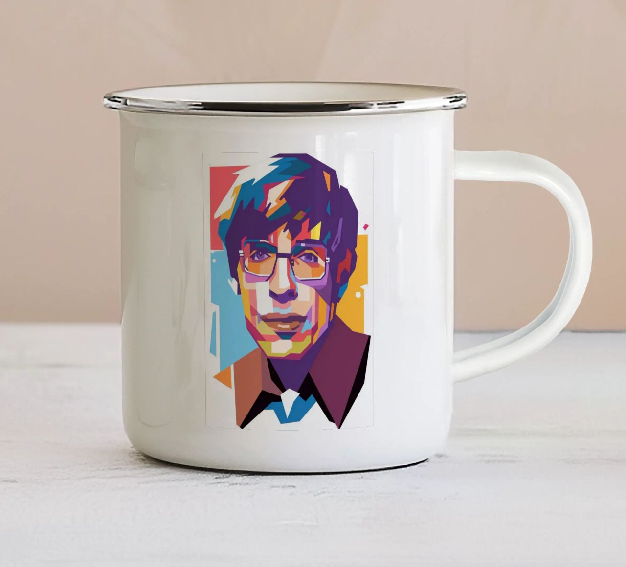 Ritratto pop art di Stephen Hawking tazza in smalto da Hantamrata