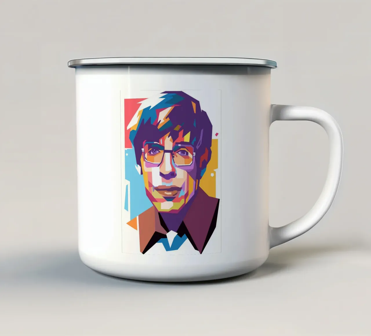 Ritratto pop art di Stephen Hawking tazza in smalto da Hantamrata