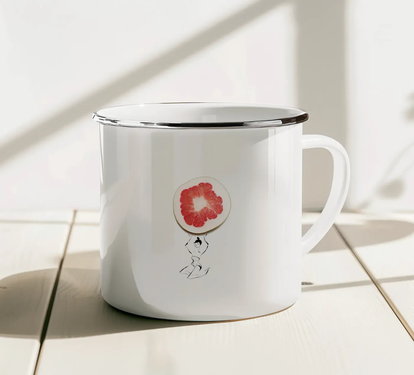 Pamplemousse enamel mug by Gretchen Roehrs