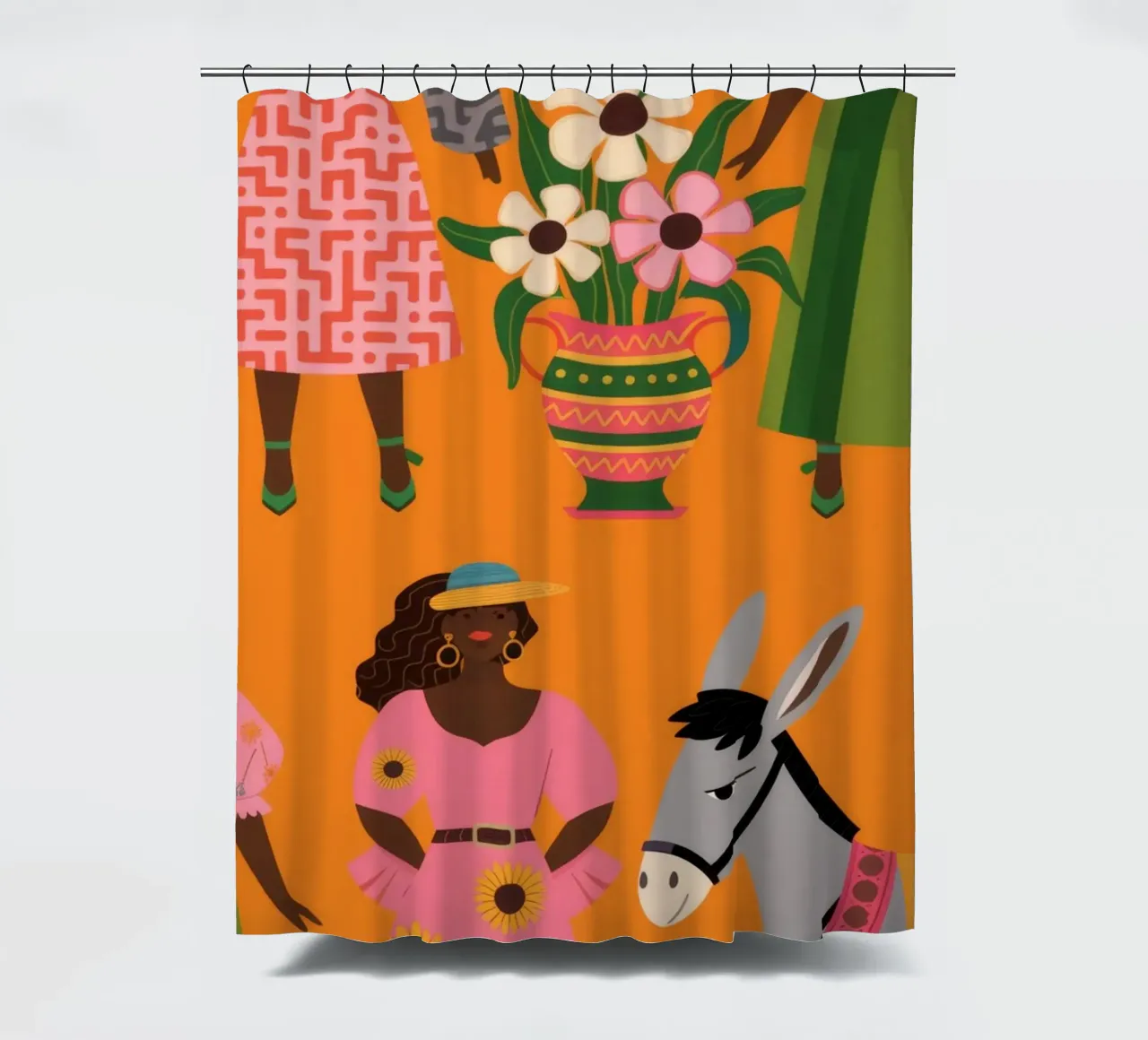 Market Day Joy shower curtain by Veiled Canvas