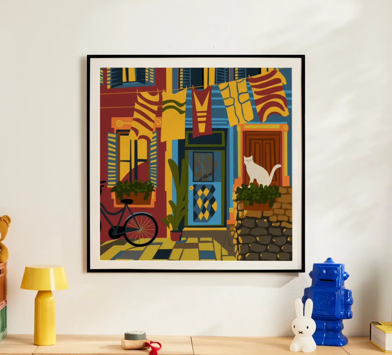 Vita di strada colorata poster con telaio in alluminio da Veiled Canvas