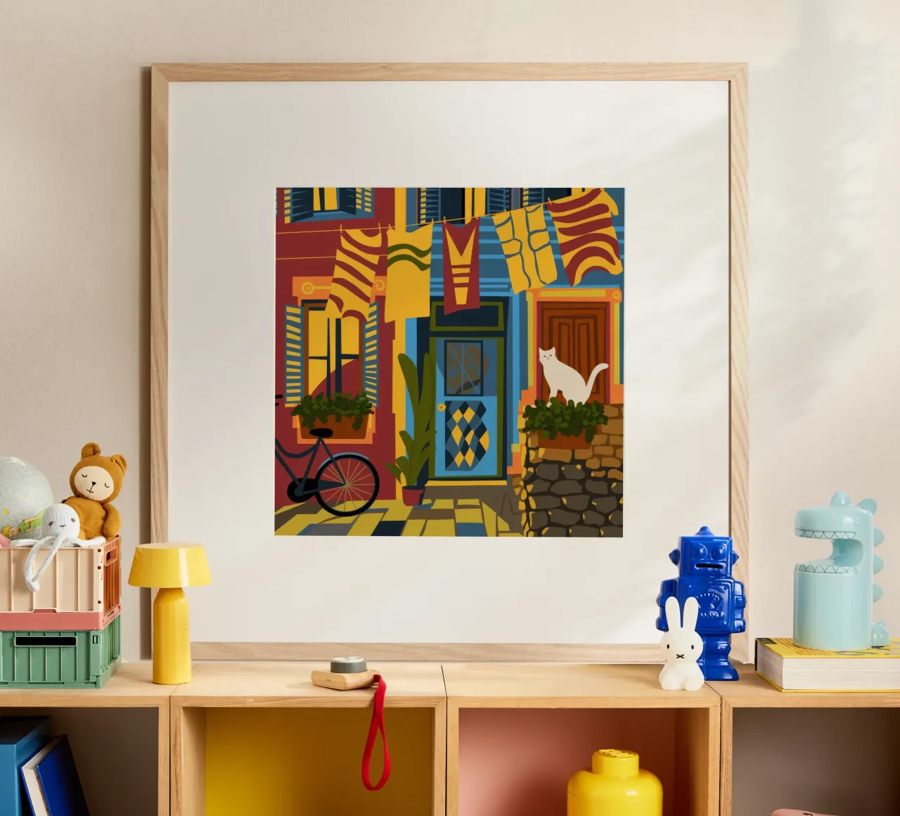 Vita di strada colorata poster con telaio in alluminio da Veiled Canvas