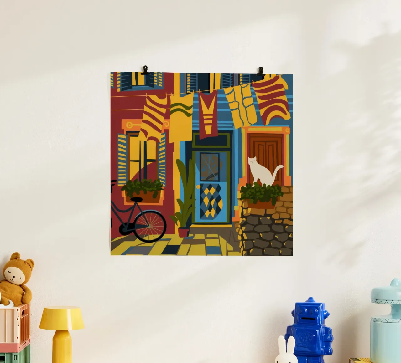 Vita di strada colorata poster con telaio in alluminio da Veiled Canvas