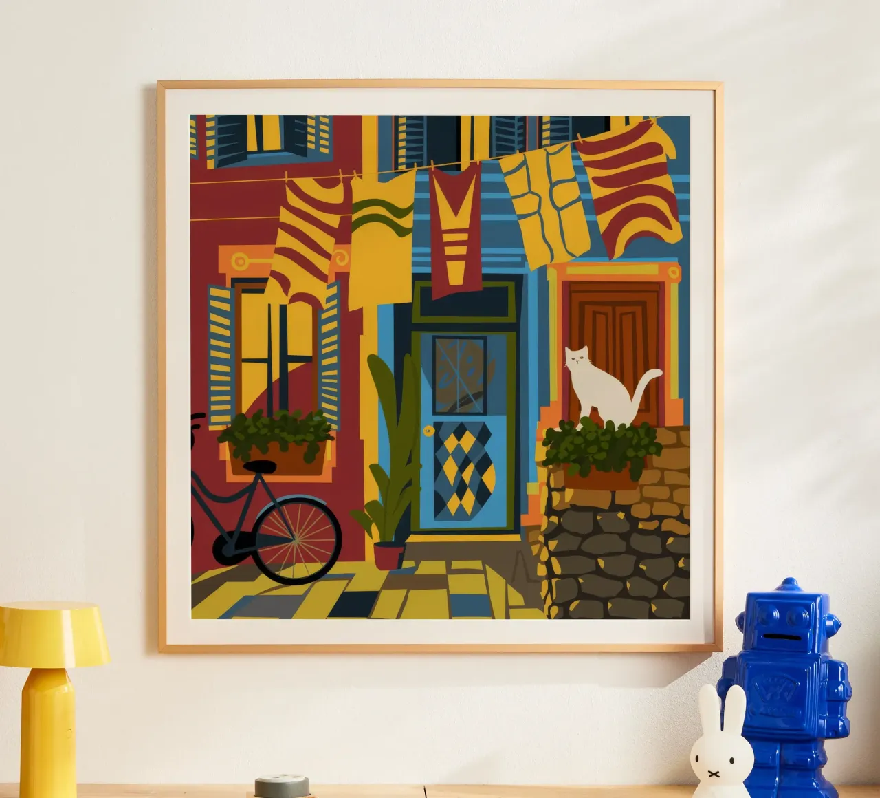 Vita di strada colorata poster con telaio in alluminio da Veiled Canvas