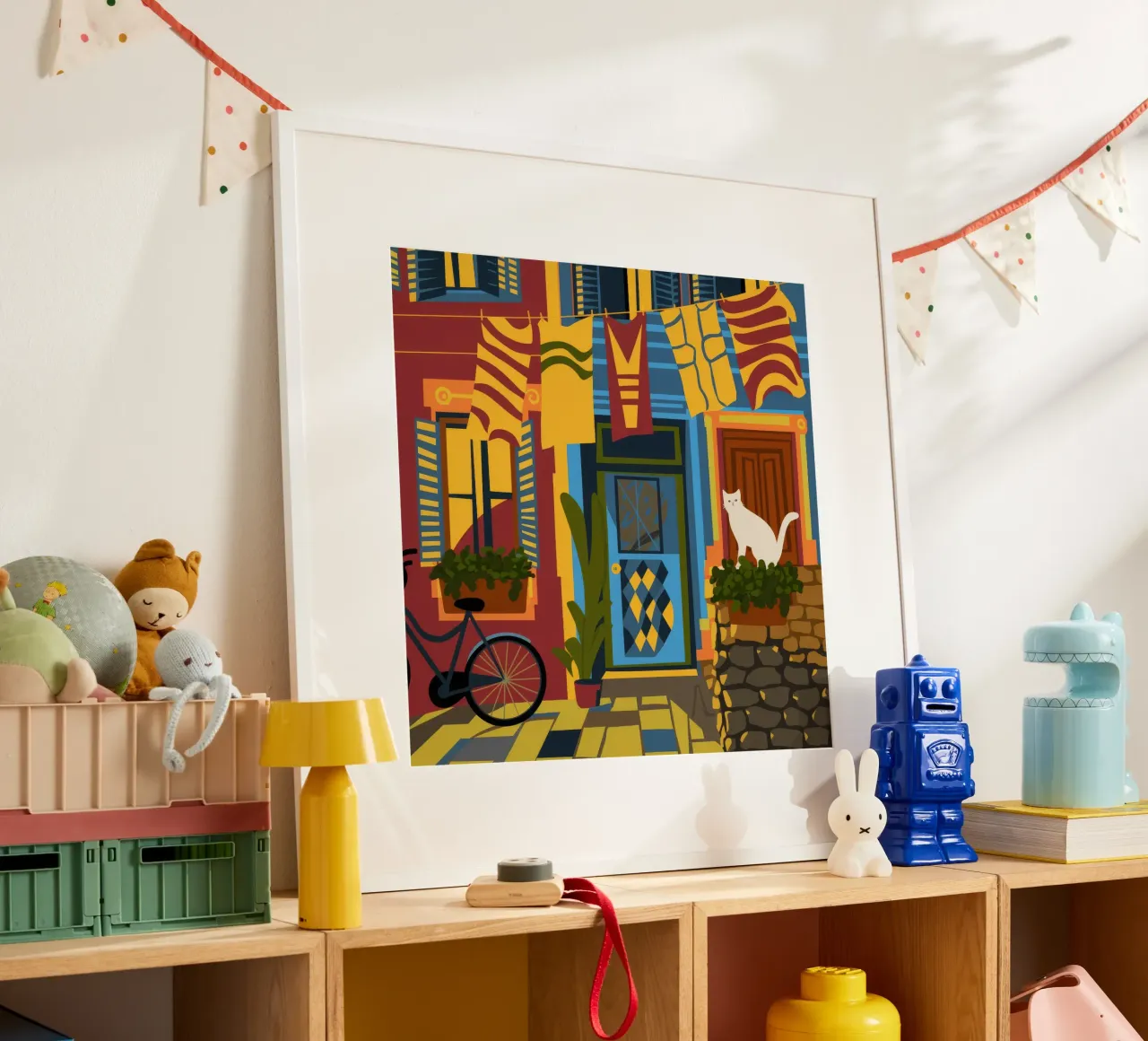 Vita di strada colorata poster con telaio in alluminio da Veiled Canvas