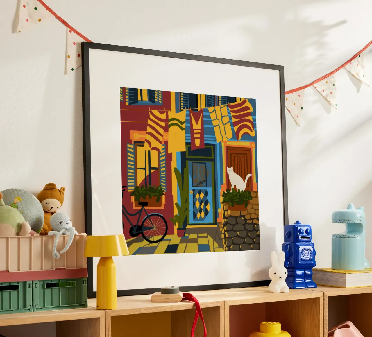 Vita di strada colorata poster con telaio in alluminio da Veiled Canvas