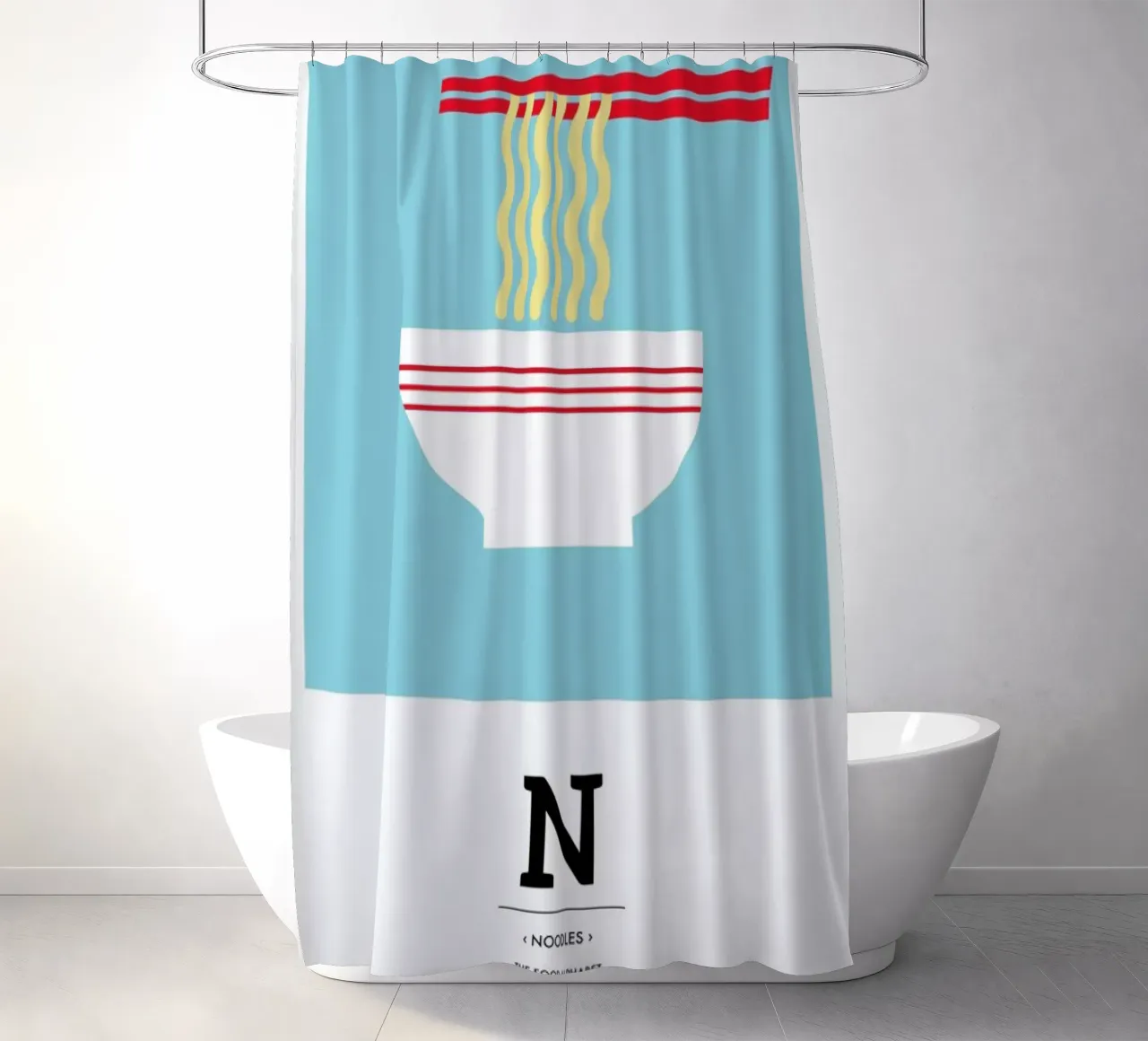 „The Food Alphabet“ - N like Noodles douchegordijn van BLAEK Design Studio