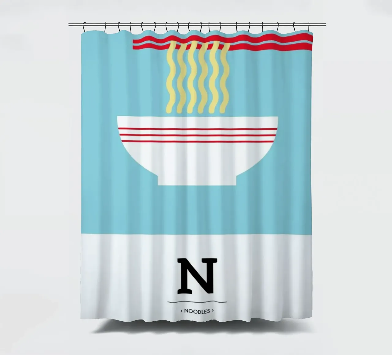 „The Food Alphabet“ - N like Noodles douchegordijn van BLAEK Design Studio