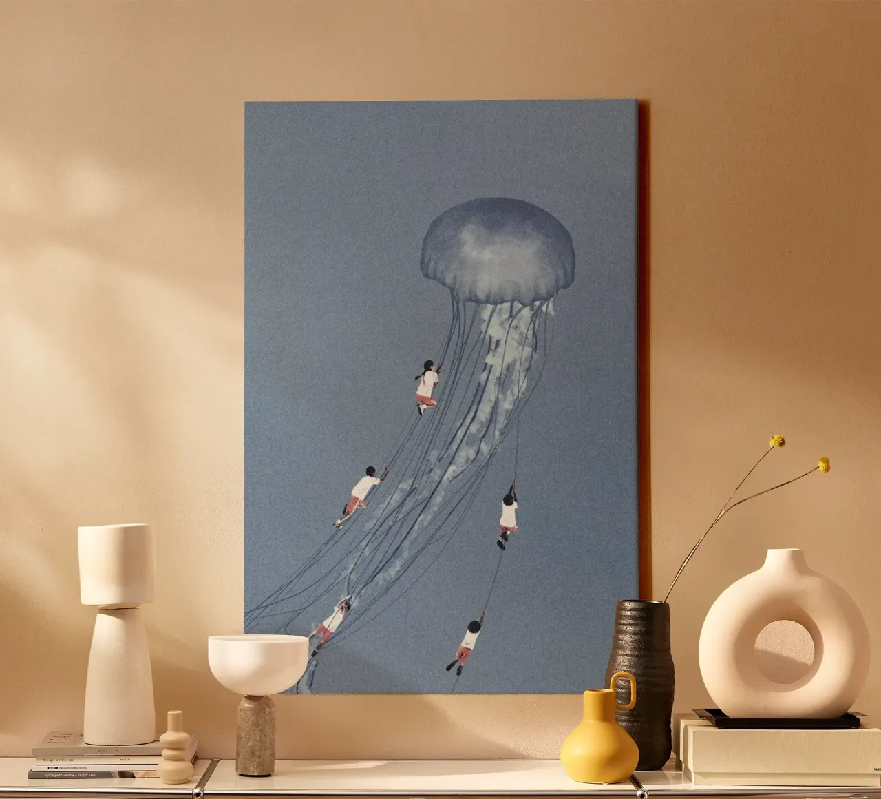 We Came Home Smiling canvas with Floater frame by Maarten Léon