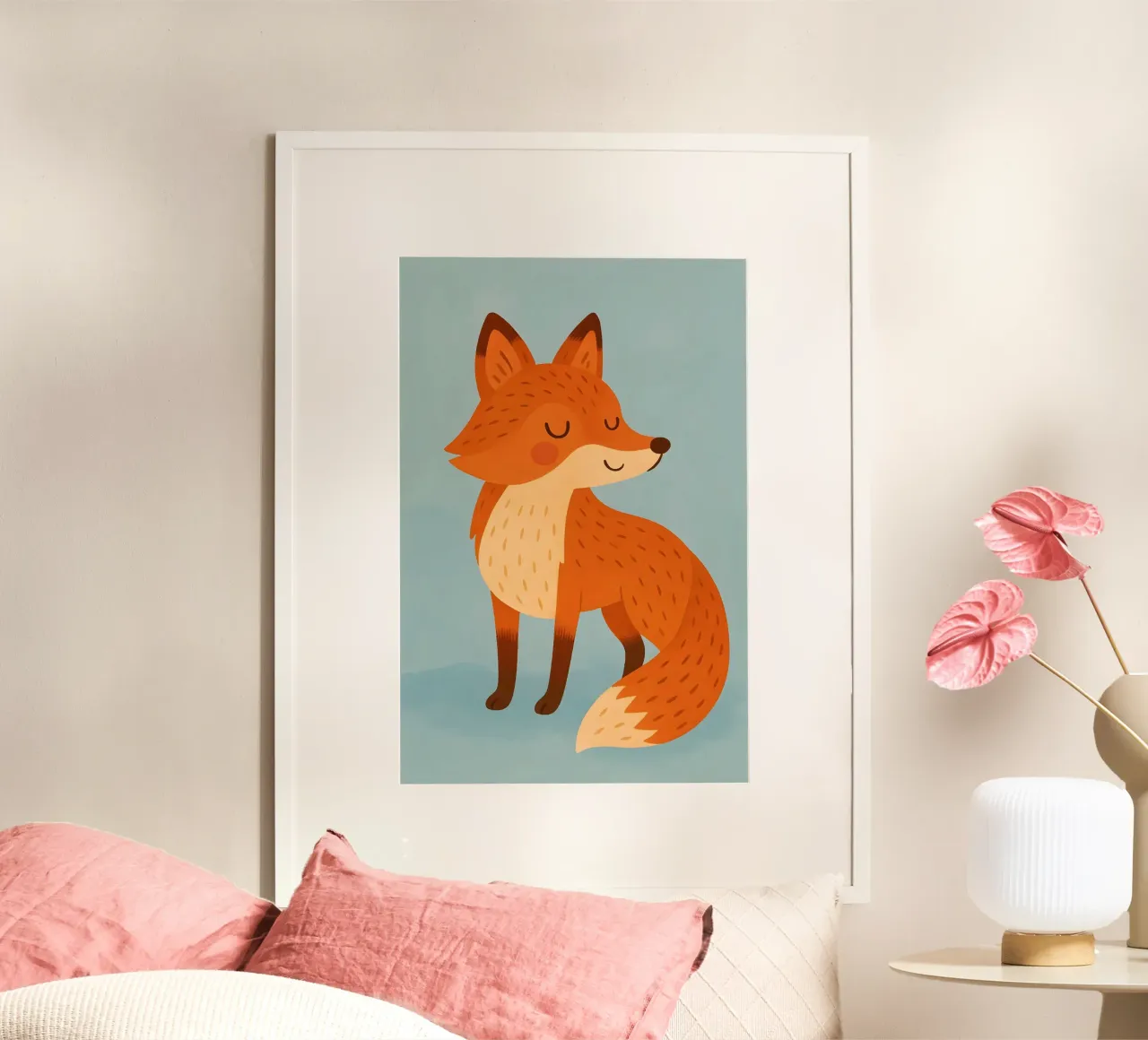 Illustrazione di una volpe stilizzata e carina - Arte murale animale per bambini poster con telaio in plastica da Tiny Tails & Stripes
