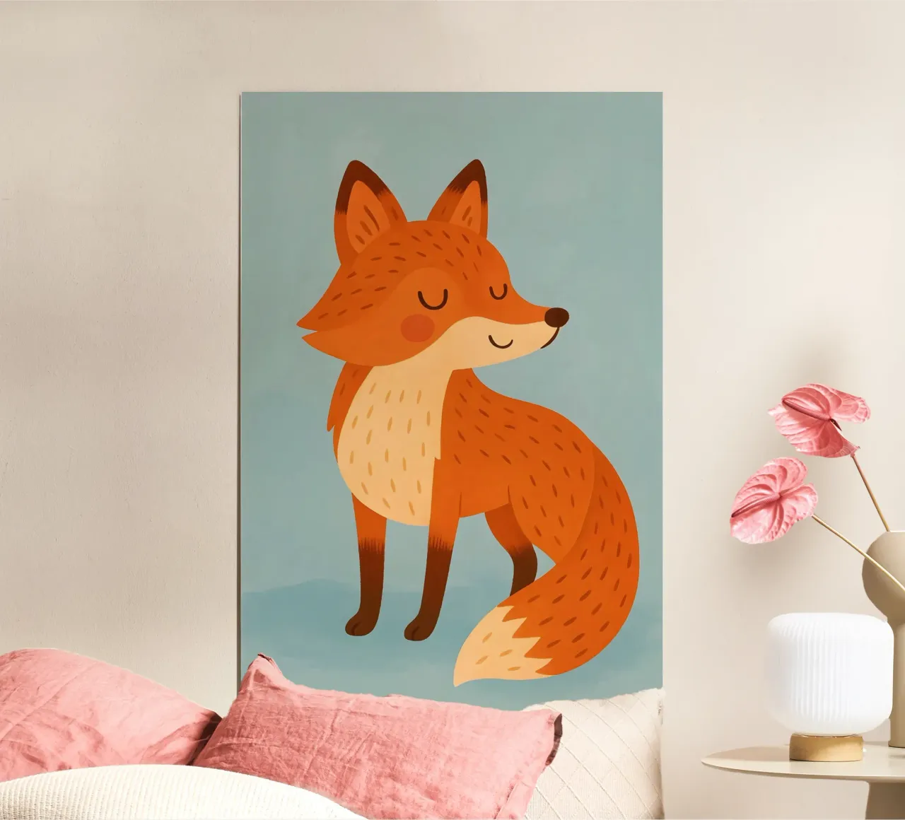Illustrazione di una volpe stilizzata e carina - Arte murale animale per bambini poster con telaio in plastica da Tiny Tails & Stripes