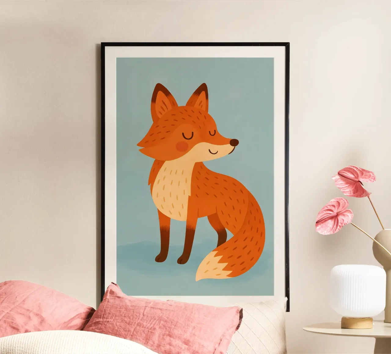 Illustrazione di una volpe stilizzata e carina - Arte murale animale per bambini poster con telaio in plastica da Tiny Tails & Stripes