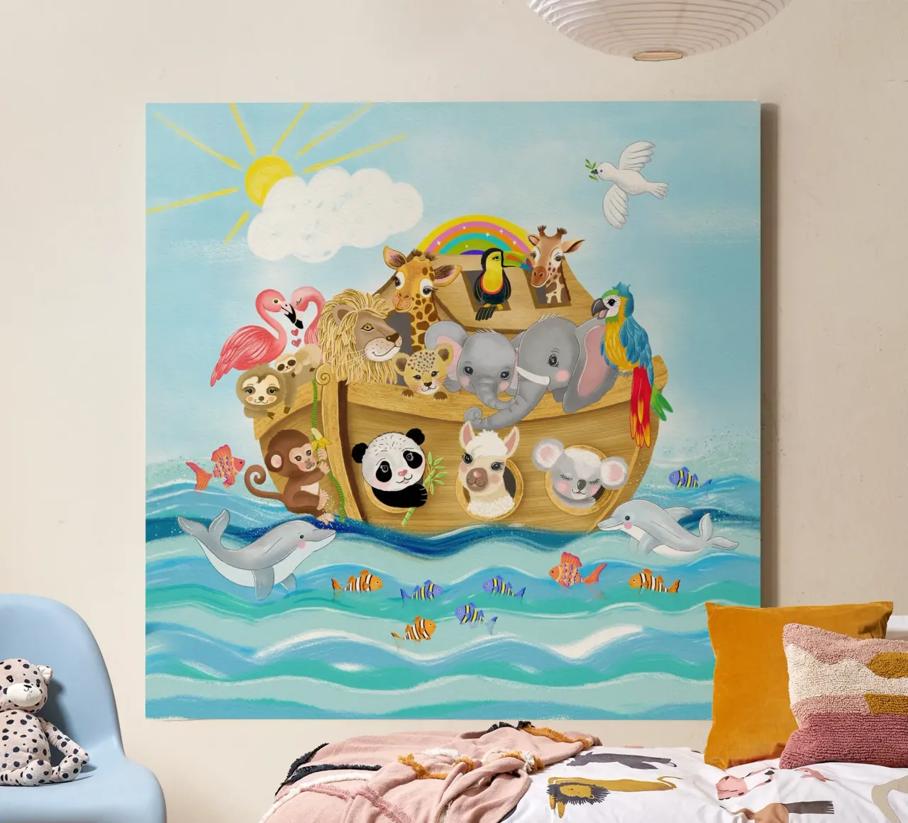Ark van Noach met schattige dieren canvas met Baklijst van CalliLetters