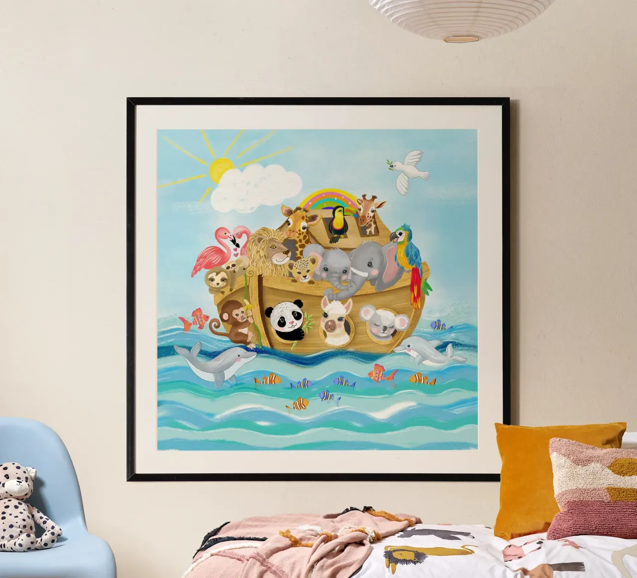 Arca di Noè con simpatici animali poster con telaio in plastica da CalliLetters