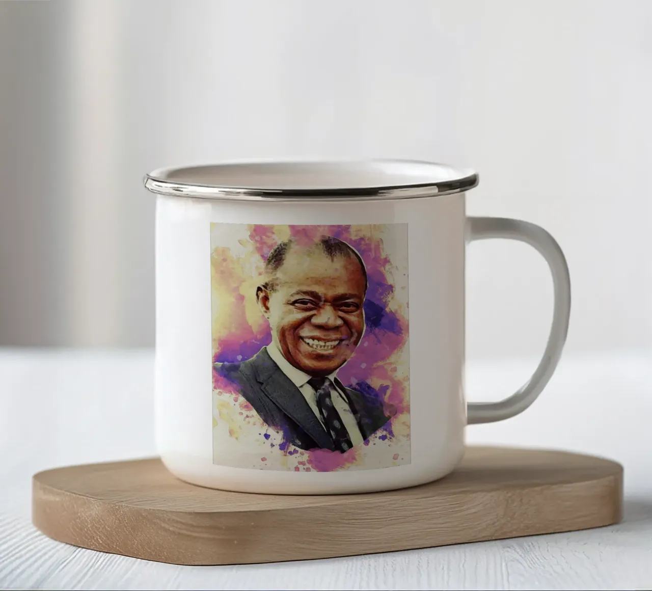 Macchia di ritratto Louis Amstrong tazza in smalto da Gunawan Rb