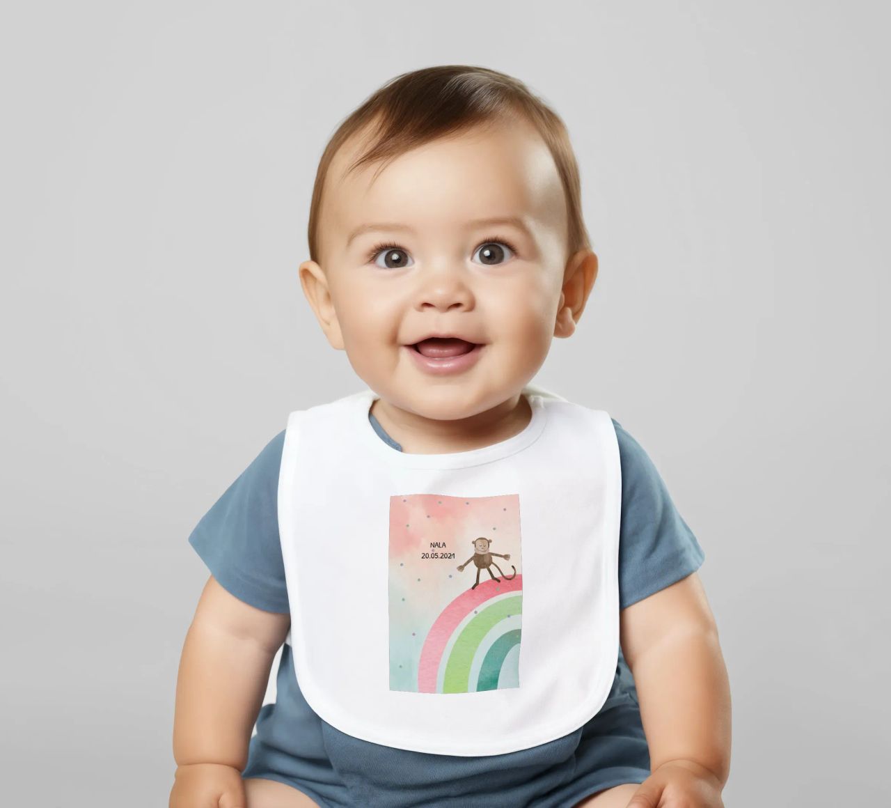 Tanzender Affe auf Regenbogen - Geschwistermotiv 1 babero de maramirage