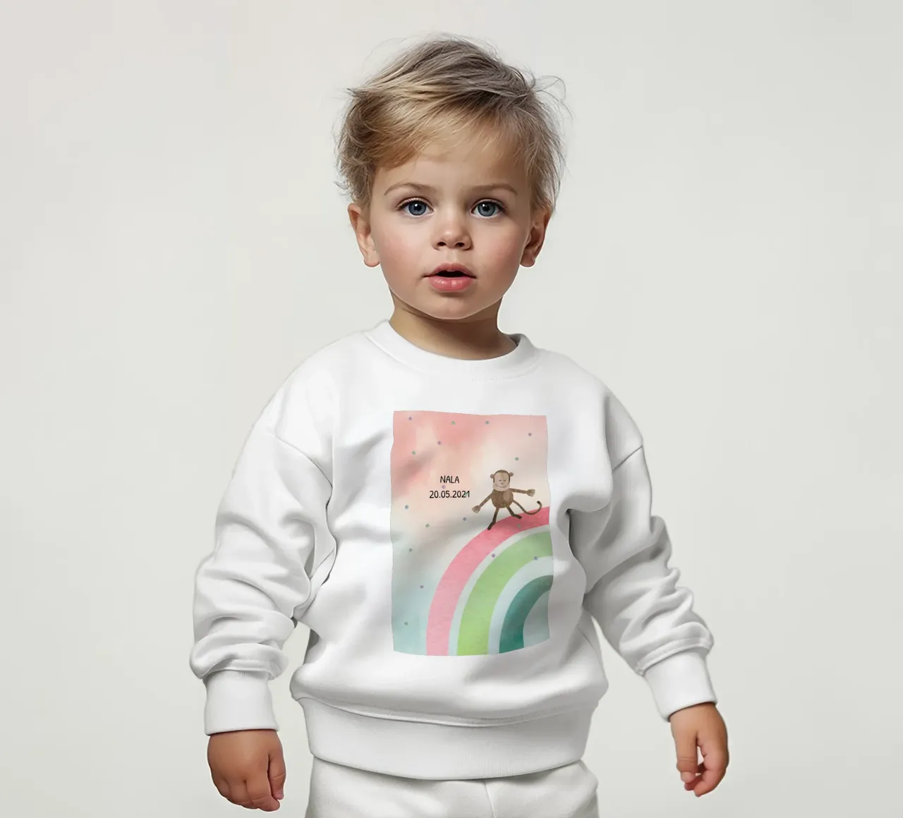 Tanzender Affe auf Regenbogen - Geschwistermotiv 1 felpa neonato da maramirage
