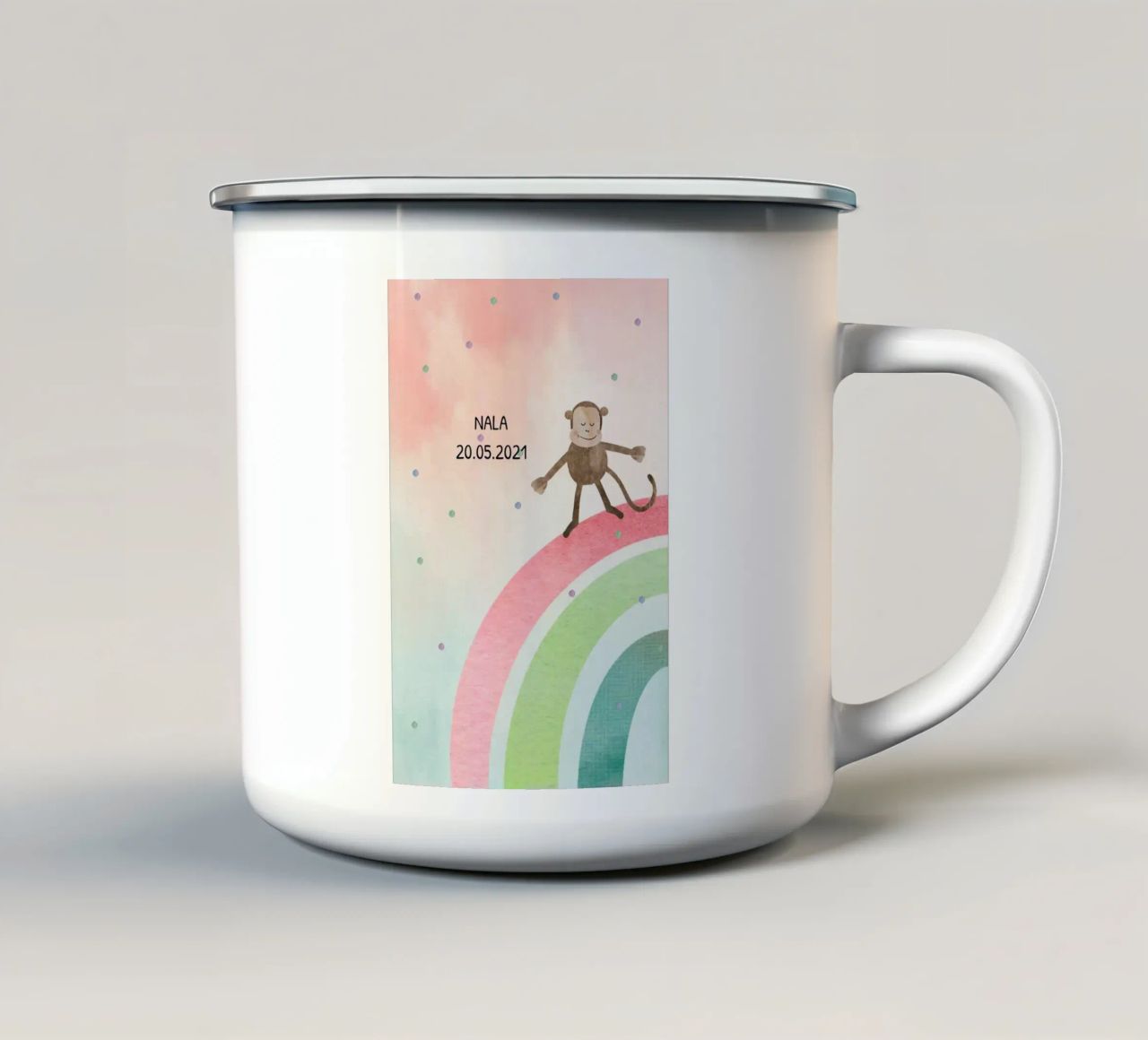 Tanzender Affe auf Regenbogen - Geschwistermotiv 1 tazza in smalto da maramirage