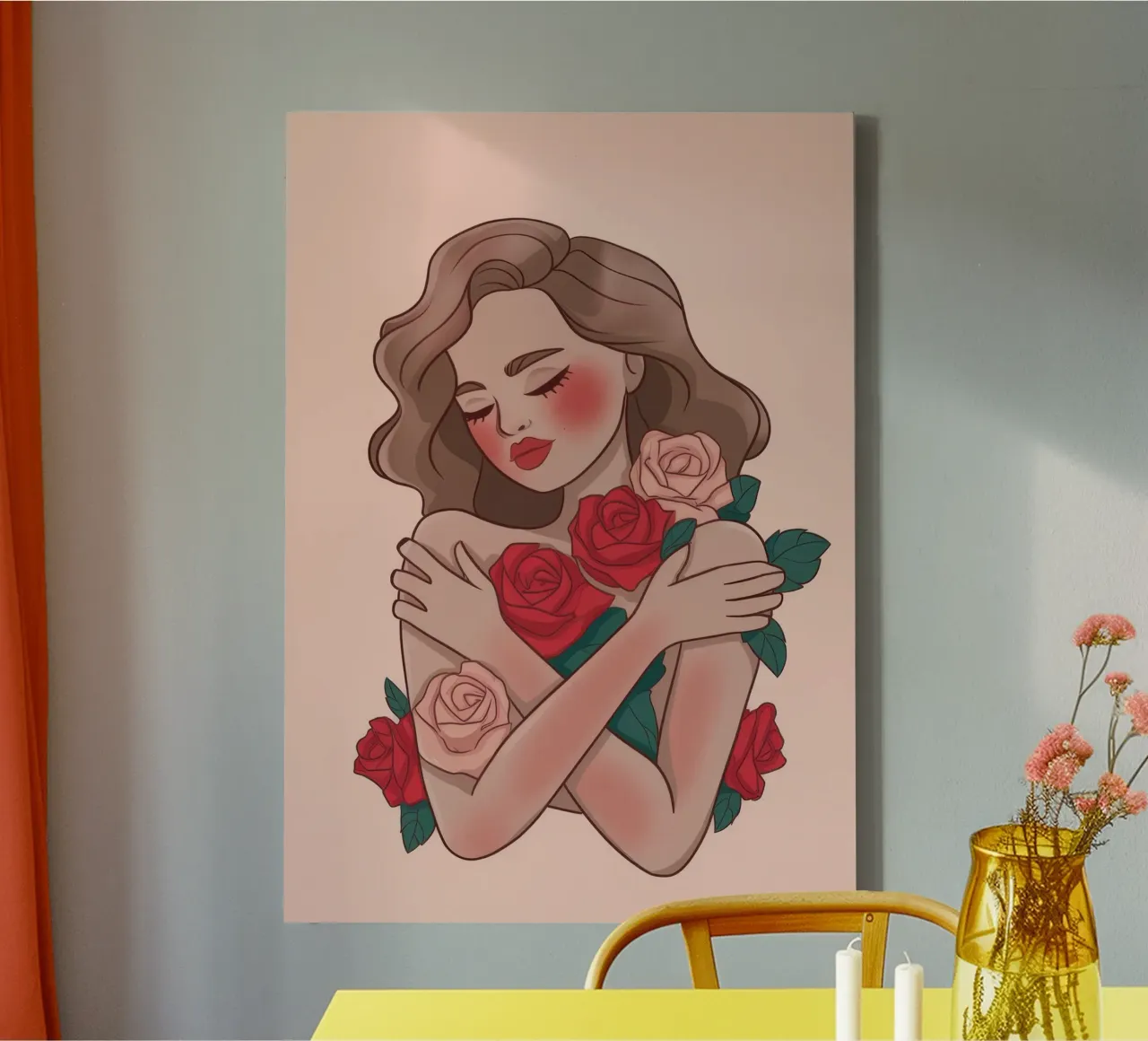 Romántico abrazo floral lienzo con Marco flotante de Nebula Verse