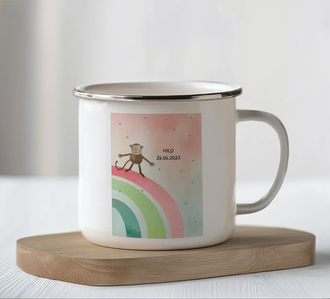 Affe auf Regenbogen - Geschwistermotiv 2 tazza in smalto da maramirage