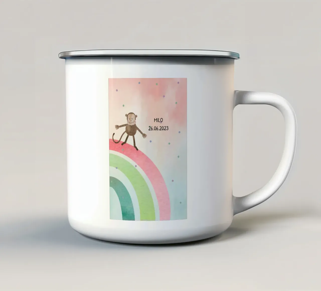 Affe auf Regenbogen - Geschwistermotiv 2 tazza in smalto da maramirage