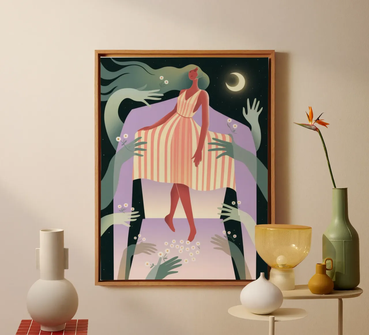 Mystieke dans bij maanlicht canvas met Baklijst van Nebula Verse