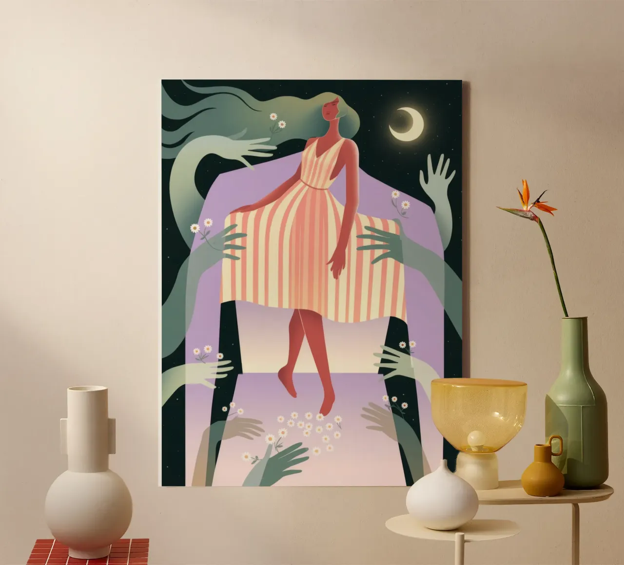 Mystieke dans bij maanlicht canvas met Baklijst van Nebula Verse