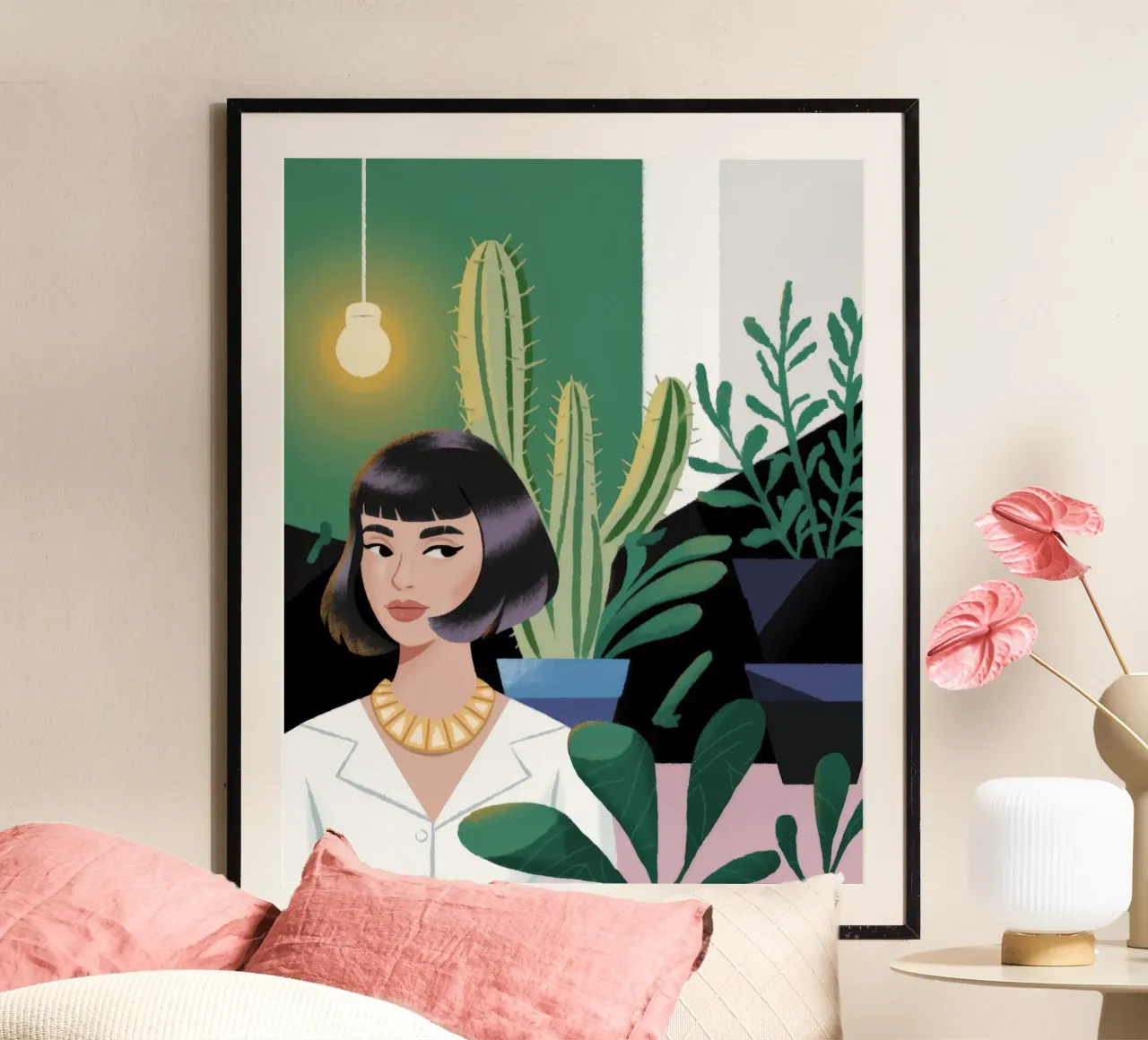 Serenità botanica moderna poster con telaio in plastica da Nebula Verse
