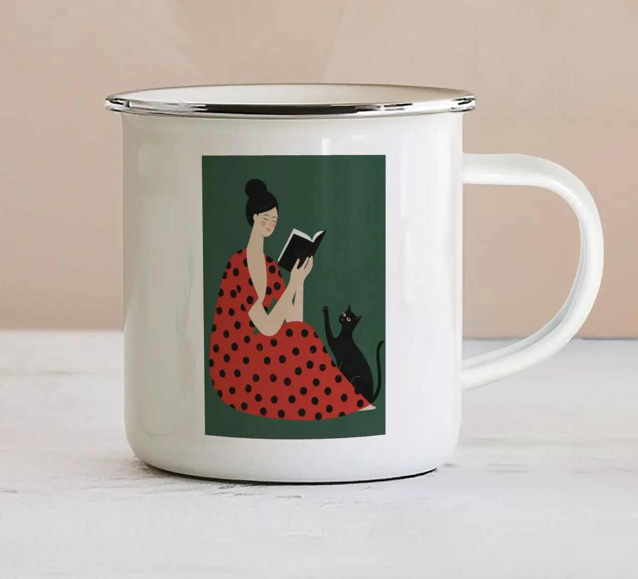Lettura di Serenity Cat tazza in smalto da Nebula Verse