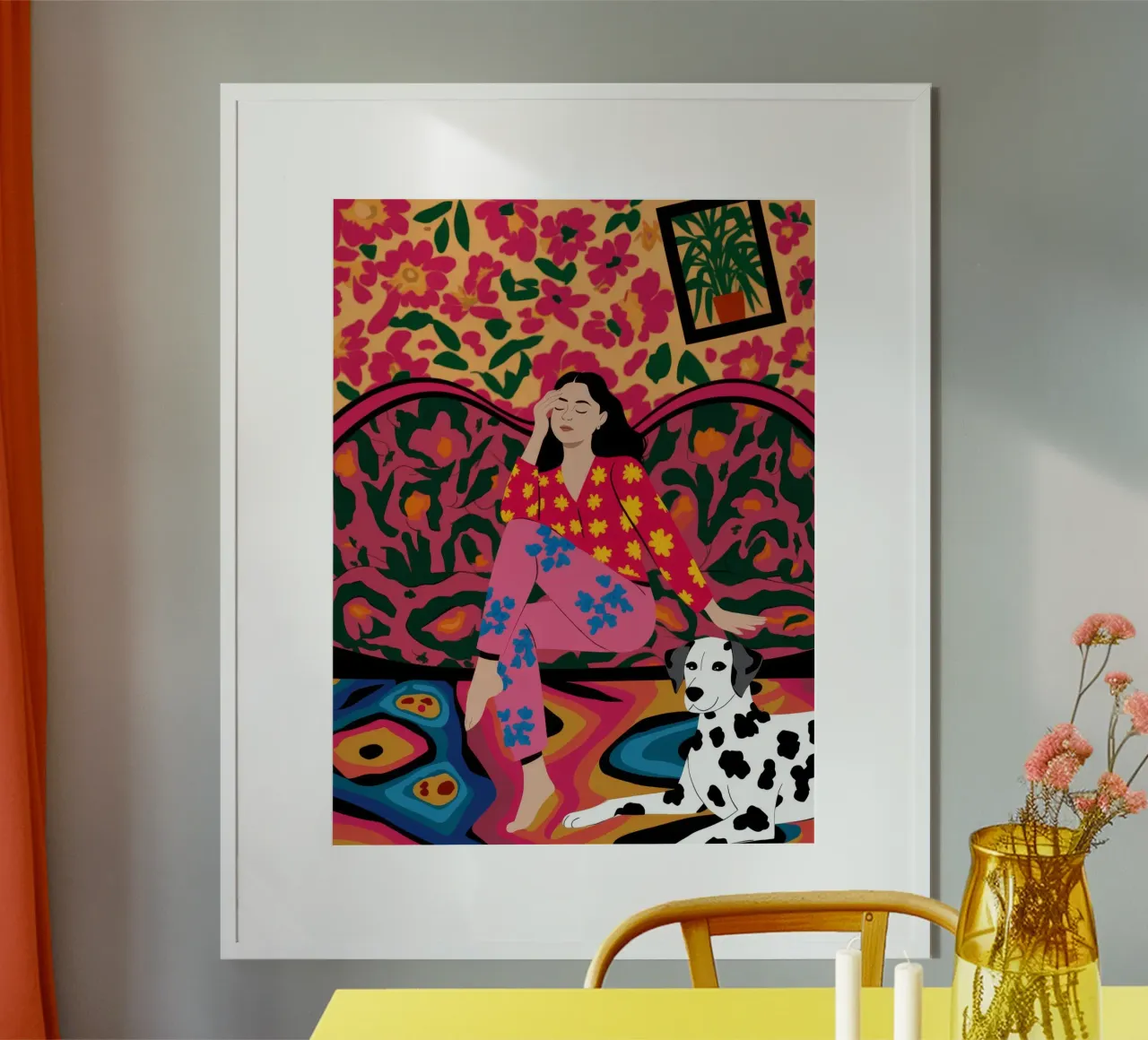 Salone floreale vibrante poster con telaio in legno da Nebula Verse