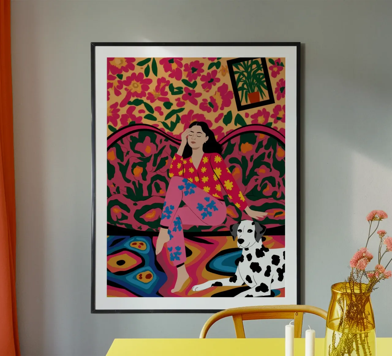 Salone floreale vibrante poster con telaio in legno da Nebula Verse