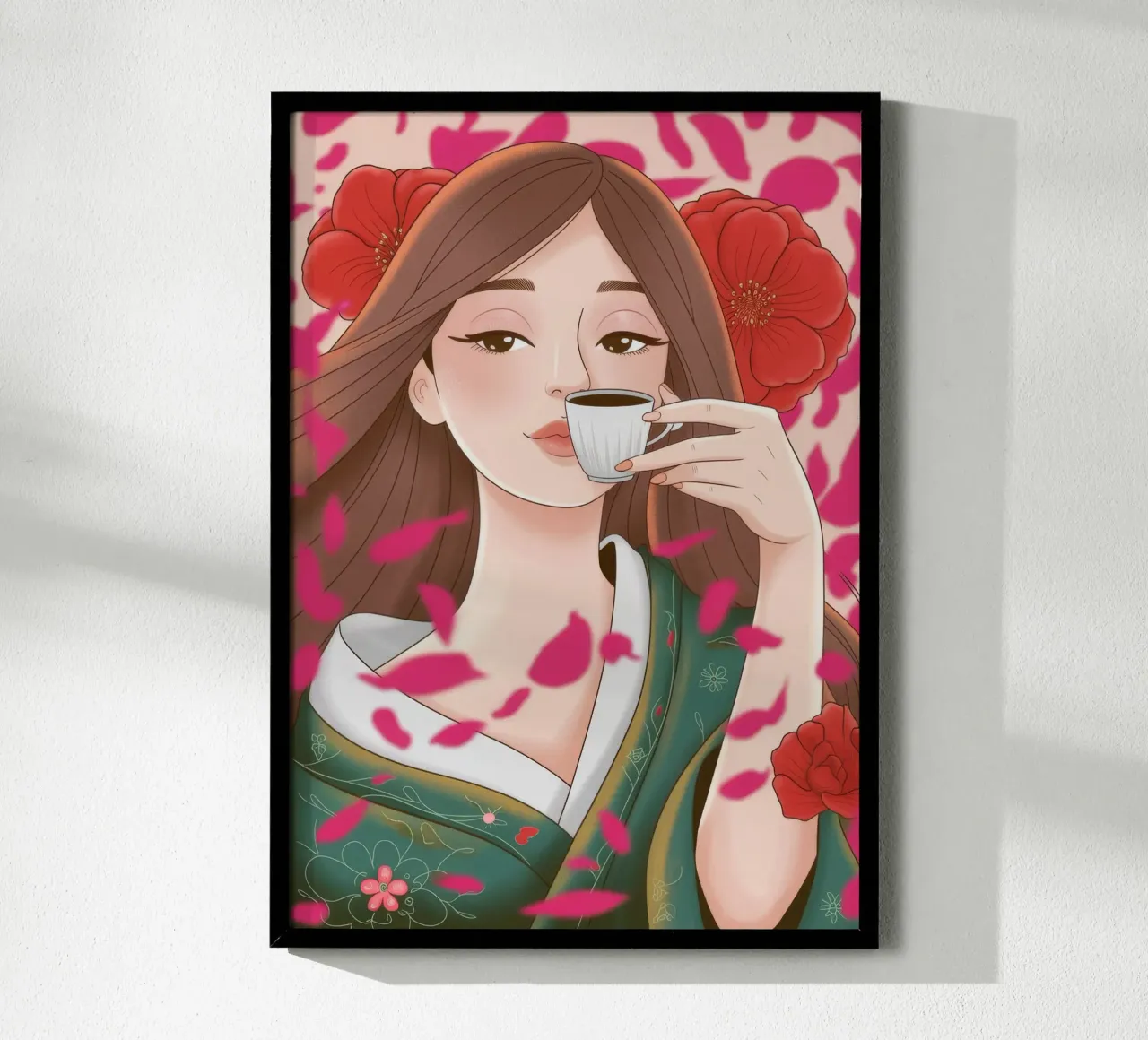 Bellezza della contemplazione dei fiori poster con telaio in plastica da Nebula Verse